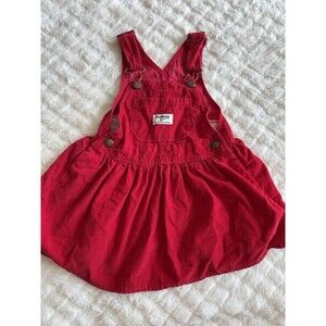OshKosh B'Gosh Kids Girl size 2T Overall Red Corduroy Pockets Skirt Dress